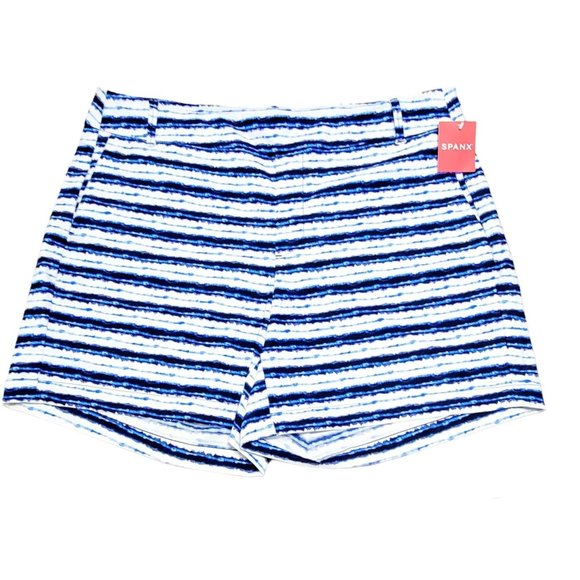 Spanx Womens Blue White Painted Striped Sunshine Shorts 6" Pull On Size‎ XL NWT - Picture 1 of 10